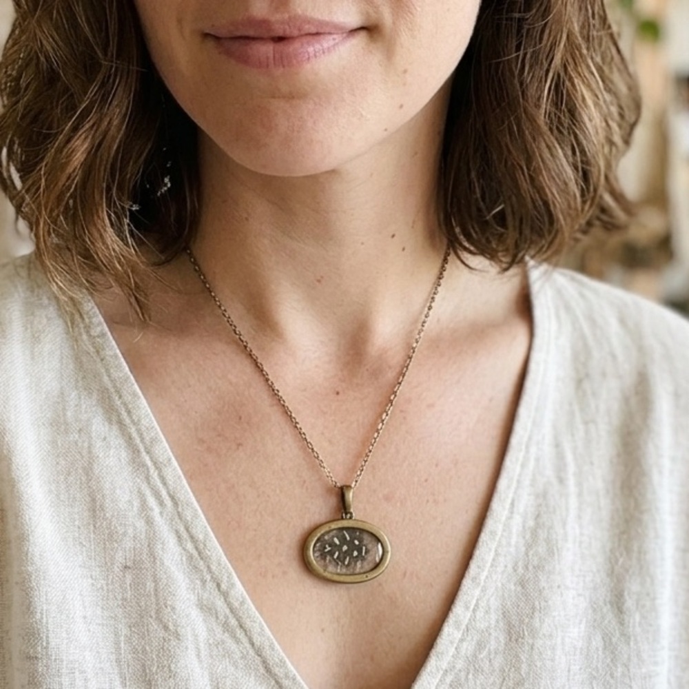 Vintage Style Brass Feather & Seed Bead Oval Locket Choker Necklace